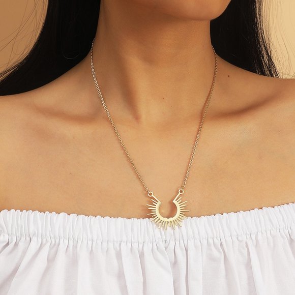 Gold Spiked Sun Ray Necklace - Celestial Pendant - Minimalist Design -‎ Elegant - Picture 3 of 9